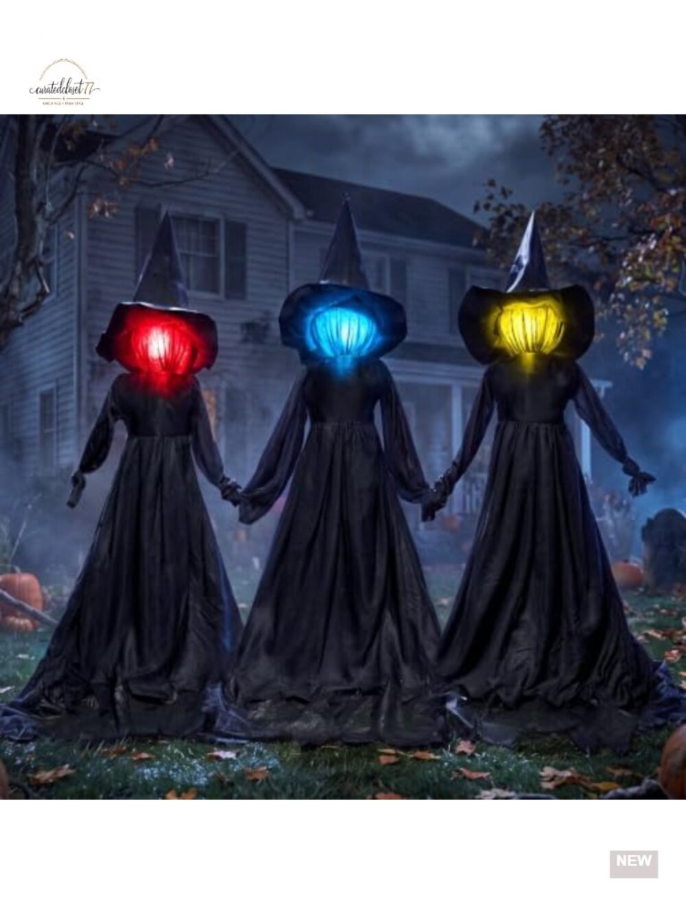 Halloween Witch Yard Stakes 3 Pack Sound Activated Light Up Decoration